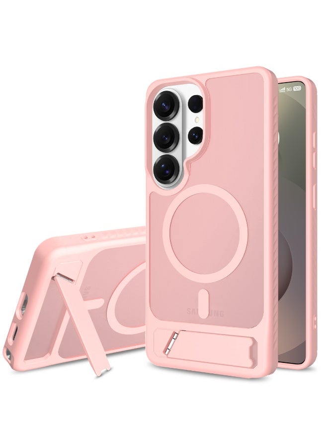 مناسب لحافظات Samsung S26 Ultra MagSafe، أغطية واقية مغناطيسية مع حوامل مخفية، حافظات هواتف مقاومة للصدمات، حافظة واقية عسكرية رفيعة ومطفية اللون لـ Galaxy S26 Ultra 5G (وردي فاتح شفاف) - Image 1